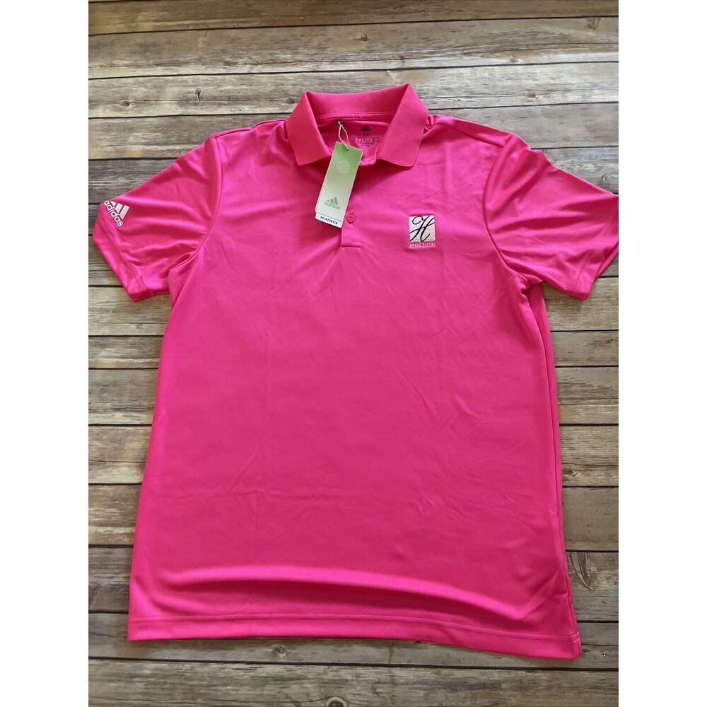 New Men's adidas Polo Shirt adi Perf Golf  Pink Holdun Golf $55 MSRP Medium Pink